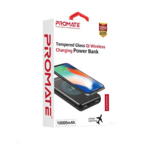 10000mAh Tempered Glass 5W Wireless Charging Power Bank with 2 Output Ports and Dual Input