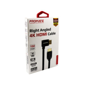 HDMI (Male)- Right Angle HDMI (Male) Nylon Cable with 3D, 4K Ultra HD & Ethernet Support. 1.5m Lengt